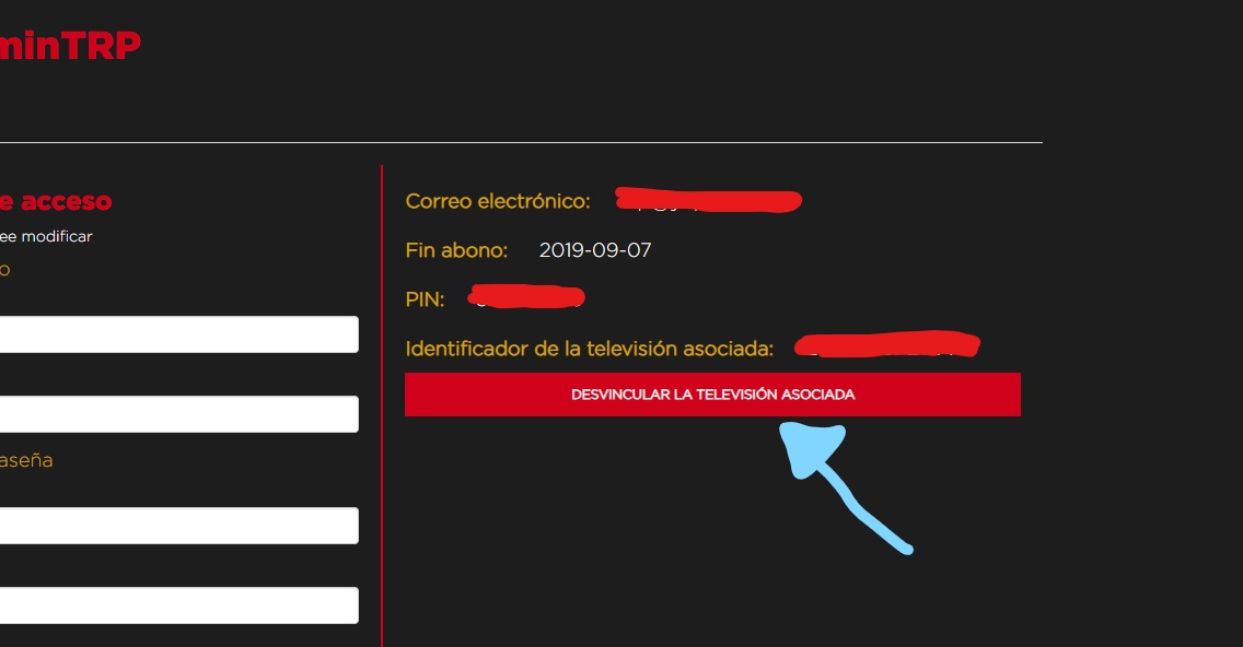 MI CUENTA, desvincular TV